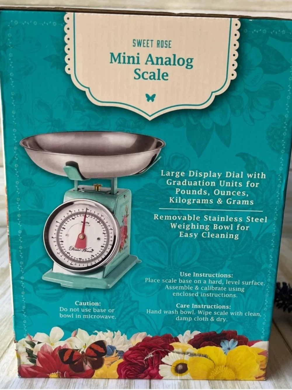 🆕 Pioneer Woman Food Kitchen Scale Mini Analog Floral Sweet Rose Art NEW IN BOX